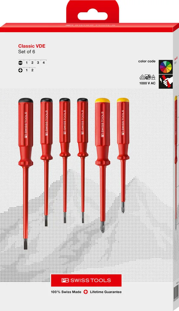 PB Swiss Tools PB 5542 Classic VDE Insulated Screwdriver Set, Slim, 6pcs
