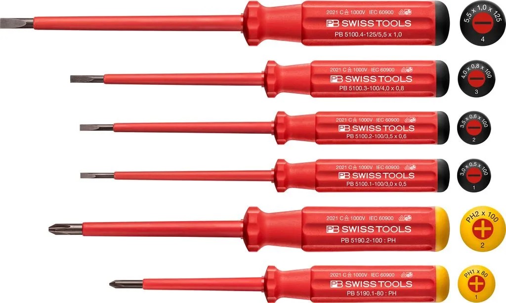 PB Swiss Tools PB 5542 Classic VDE Insulated Screwdriver Set, Slim, 6pcs