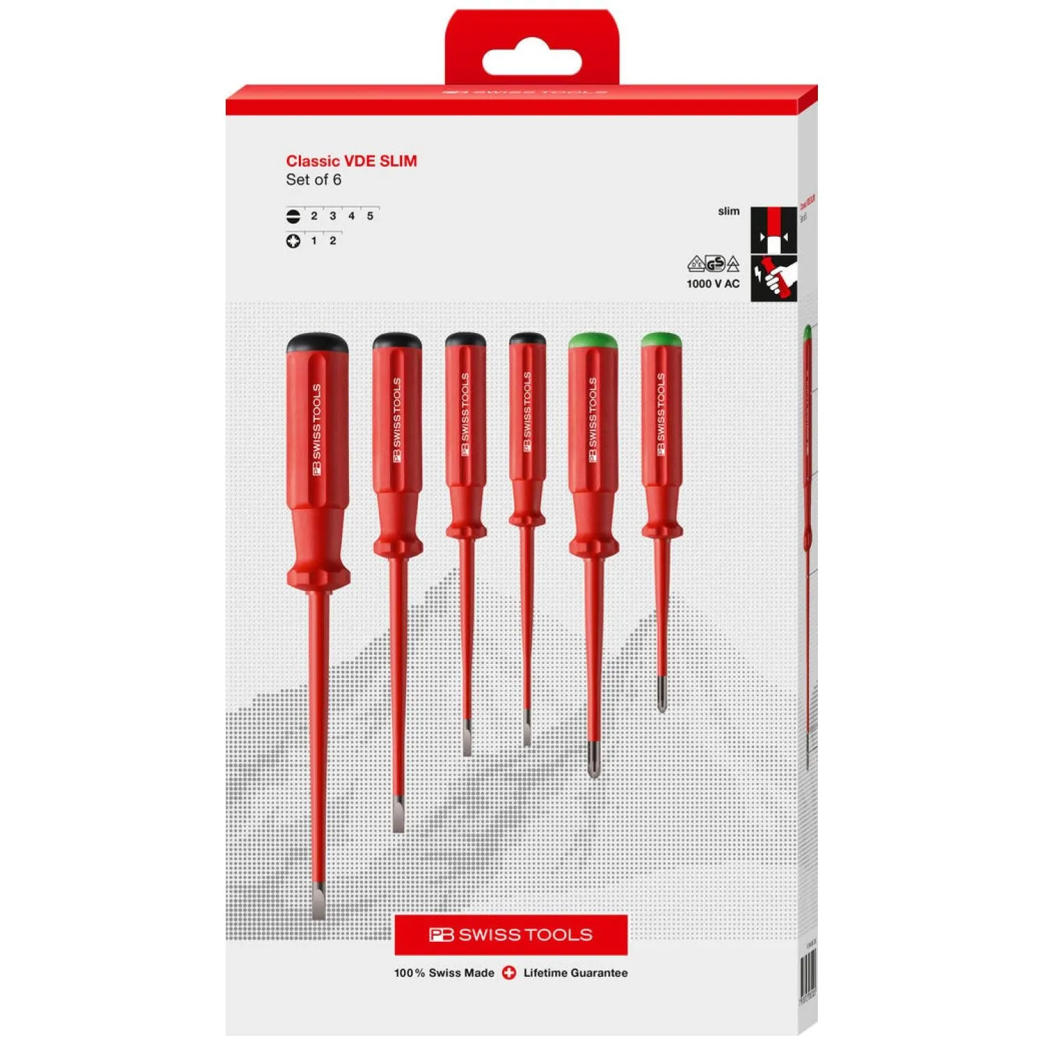 PB Swiss Tools PB 5543.SL Classic VDE Insulated Screwdriver Set, Slim, 6 Pcs