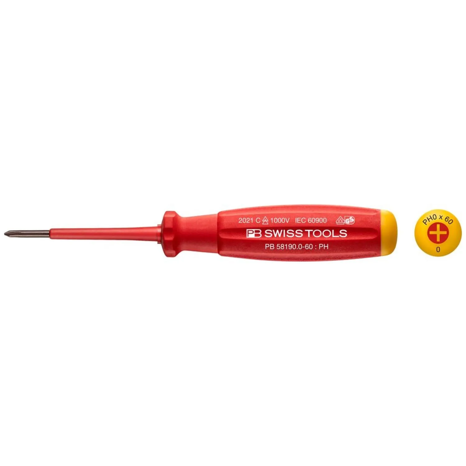 PB Swiss Tools PB 58190.0-60 Philips SwissGrip VDE Screwdriver, PH0 x 60mm, Insulated