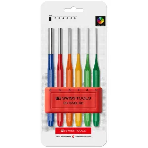 PB Swiss Tools PB 755.BL RB CN Rainbow Parallel Pin Punch Set, 6 pcs
