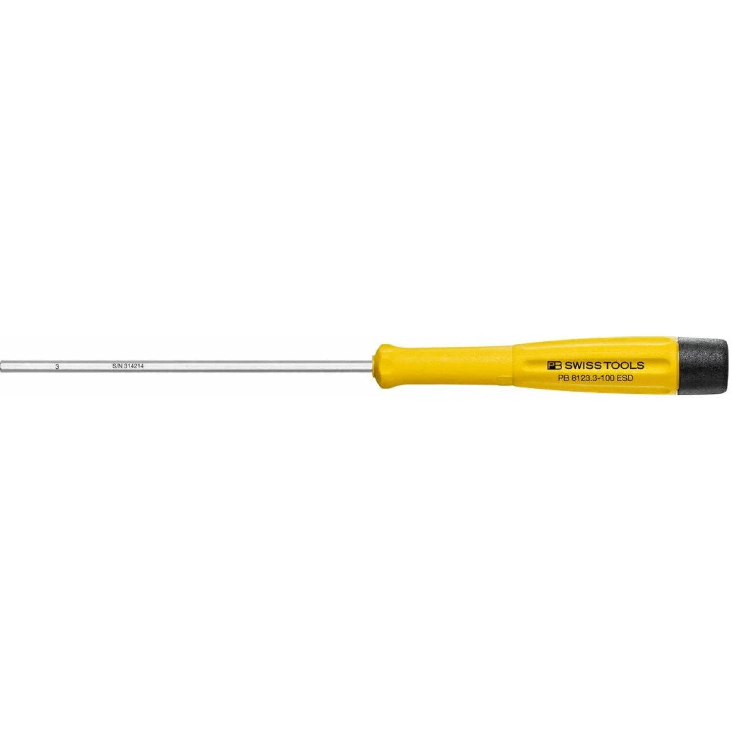PB Swiss Tools PB 8123.3-100 ESD Electronics Screwdriver, Hex, 3mm x 100mm