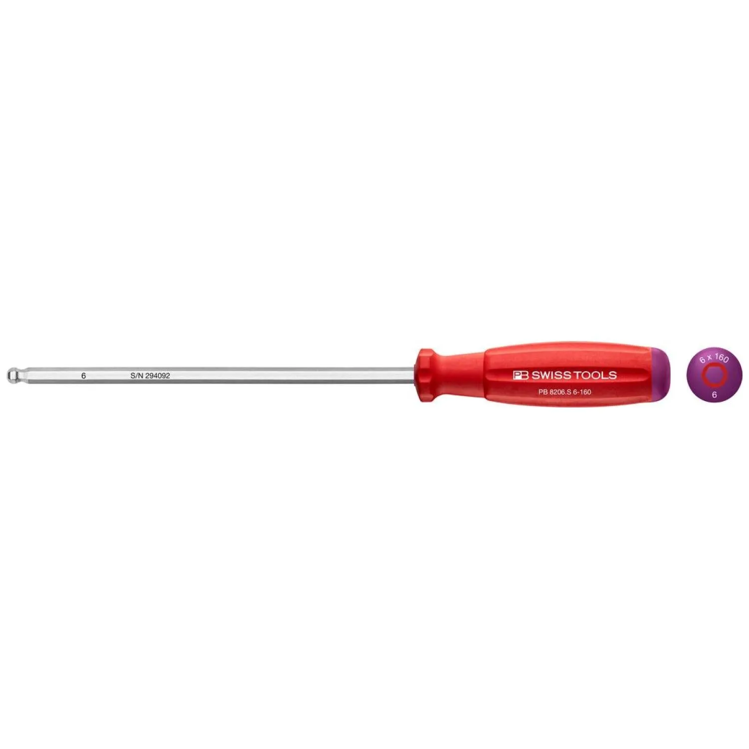 PB Swiss Tools PB 8206.S6-160 SwissGrip Screwdrivers With Ball Point, Hex 6 mm