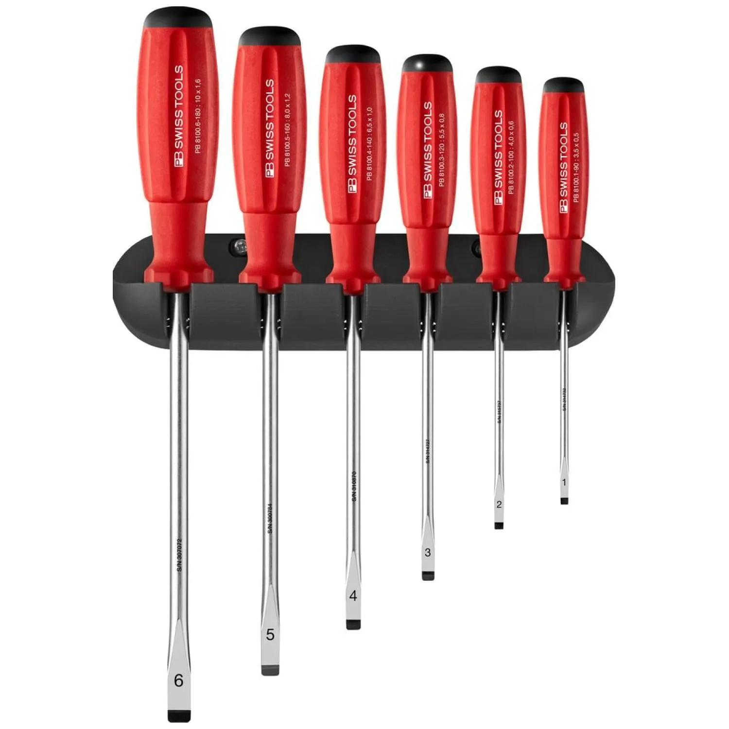 PB Swiss Tools PB 8240.CBB SwissGrip Screwdriver Set, Slotted 6 pcs w/ Wall Holder
