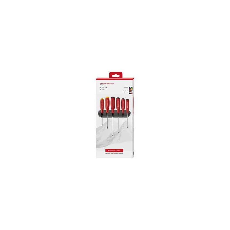 PB Swiss Tools PB 8244.CBB SwissGrip Screwdriver Set, Slotted & Phillips, 6 pcs w/ Wall Mount