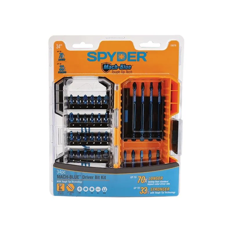 Spyder 19079 Mach-Blue 1/4-in x Phillips/Square/TORX Impact Driver Bit (34-Piece)