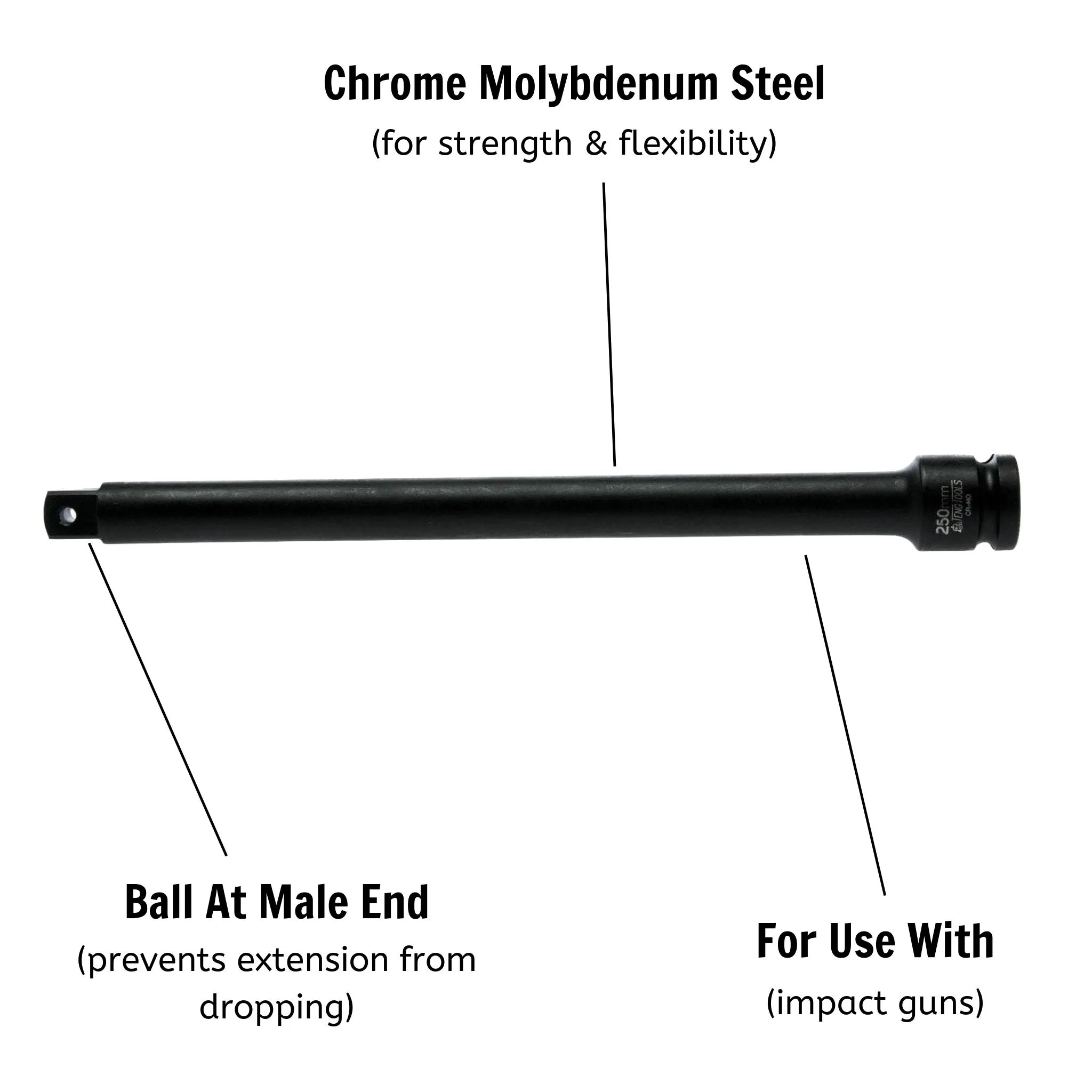 Teng Tools 1/2 Inch Drive 10 Inch ANSI Chrome Molybdenum Impact Extension Bar - 920023AN