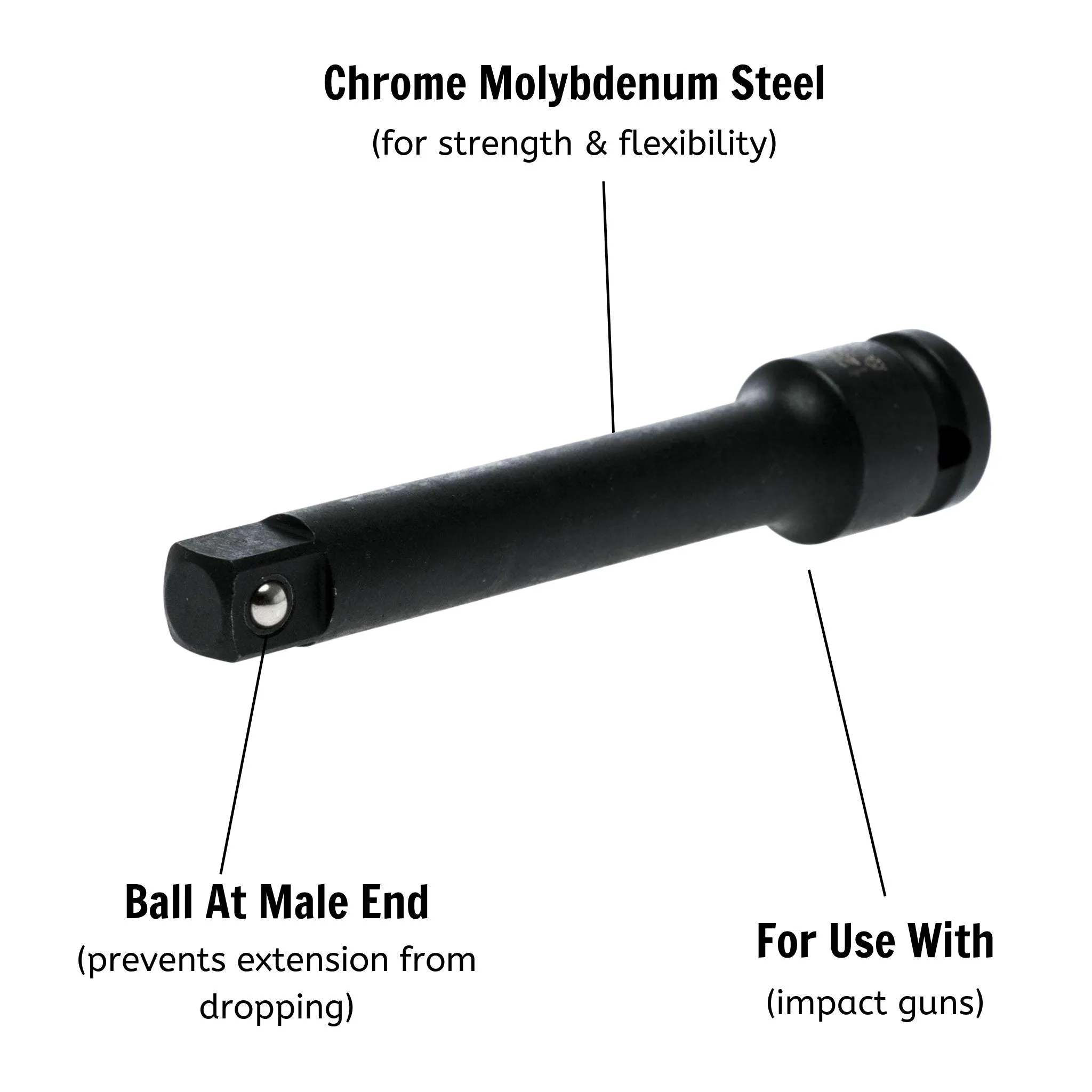 Teng Tools 1/2 Inch Drive 5 Inch ANSI Chrome Molybdenum Impact Extension Bar - 920021AN