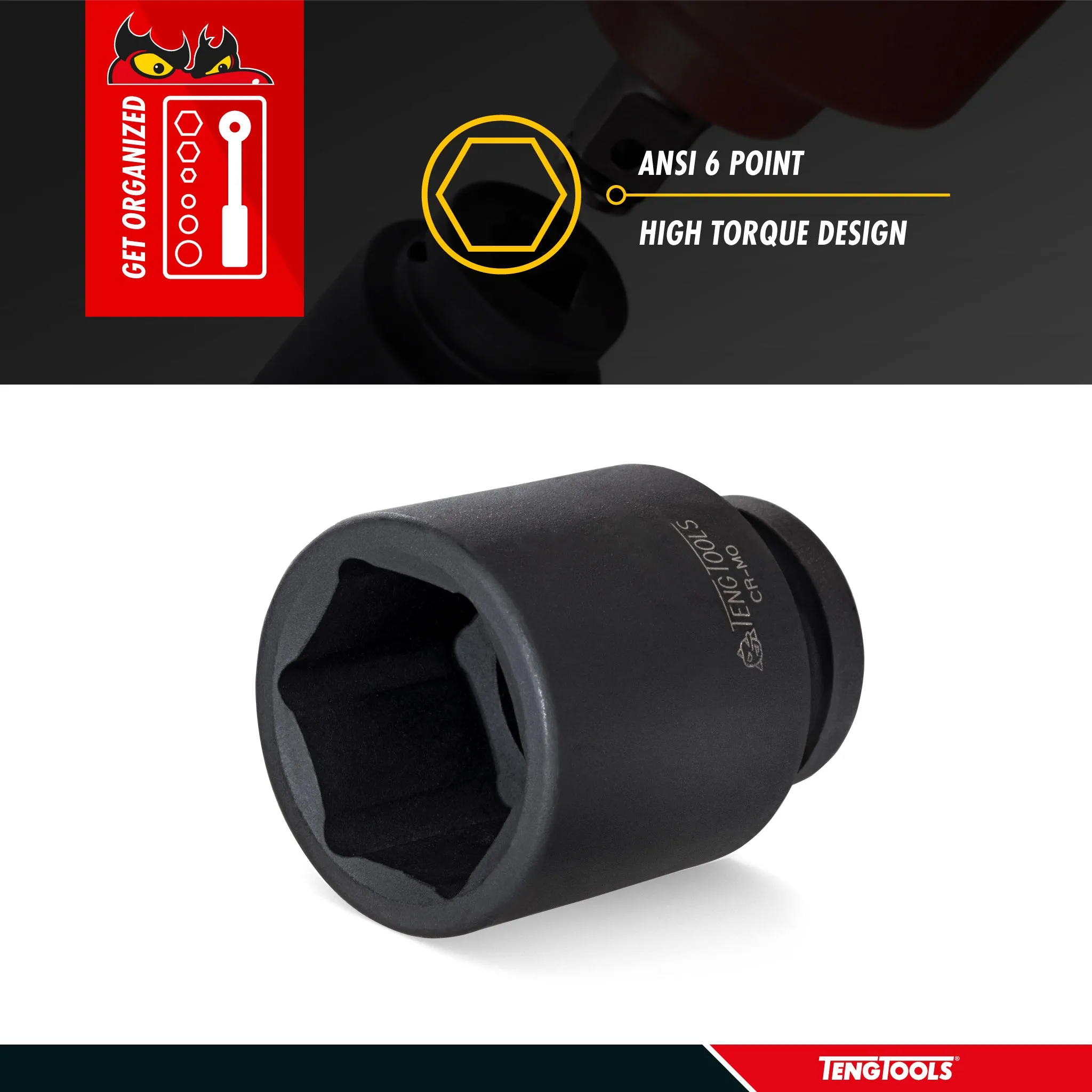 Teng Tools 1/2 Inch Drive ANSI 6 Point Metric Shallow Chrome Molybdenum Impact Sockets