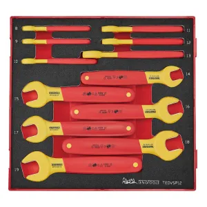 Teng Tools 12 Piece 1000 Volt Insulated Metric Open Ended Wrench EVA Foam Set (8MM - 19MM) - TEDVSP12