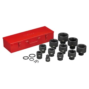 Teng Tools 17 Piece 1 Inch Drive 6 Point Metric Shallow Chrome Molybdenum Impact Socket Set (36mm to 80mm) - 9117