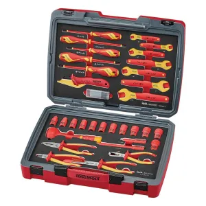 Teng Tools 37 Piece 1000 Volt Insulated Open Ended Wrench, Screwdriver, Plier & Socket Electricians Portable EVA Foam Tool Kit - TC-6TE03
