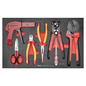 Teng Tools 7 Piece Insulated Plier, Voltage Tester, Cable Tie Gun & Scissor EVA Foam Electrician Tool Tray - TEFX07A