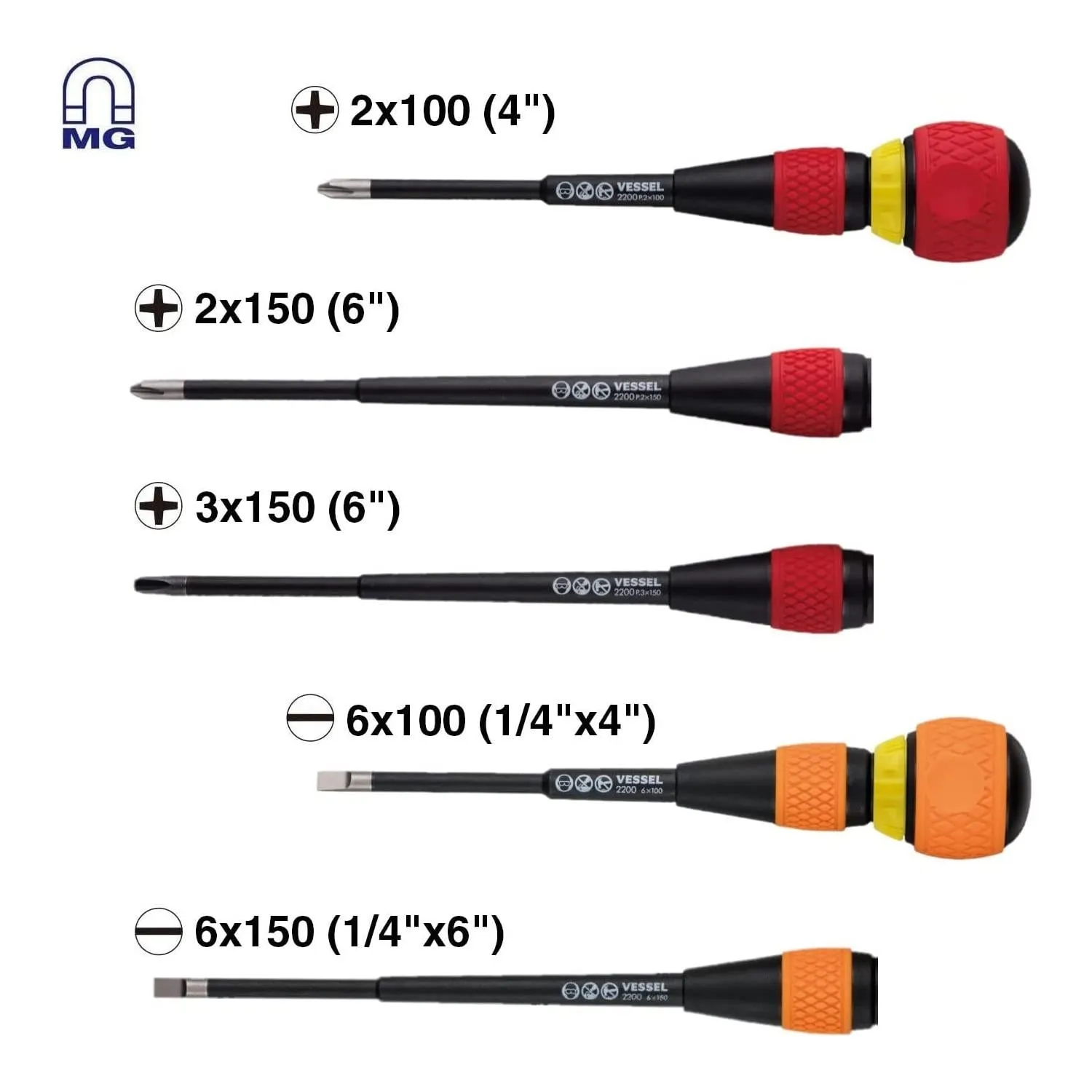 Vessel Tools 22002N3EVA BALL GRIP Ratchet Screwdriver Set