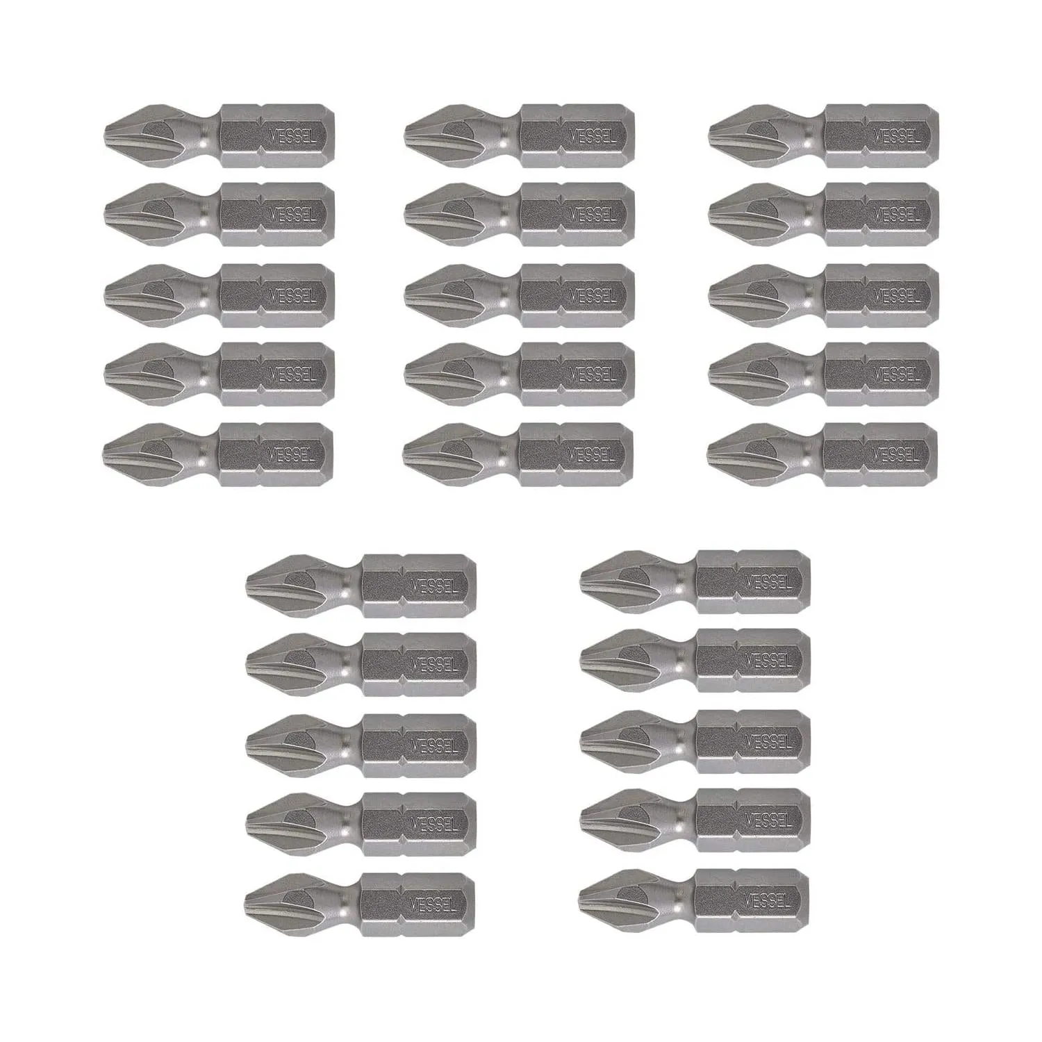 Vessel Tools NTPH2254P25K Neck Torsion Power Bits, PH2 x 25.4 mm, Bulk 25 Pc.
