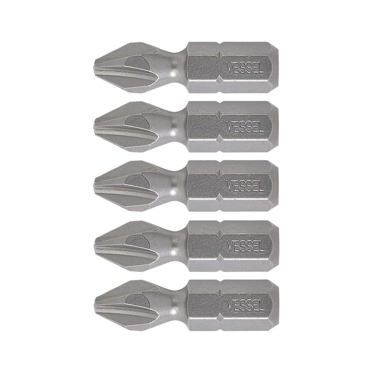 Vessel Tools NTPH2254P5 Neck Torsion Power Bits, PH2 x 25.4 mm, 5 Pc.