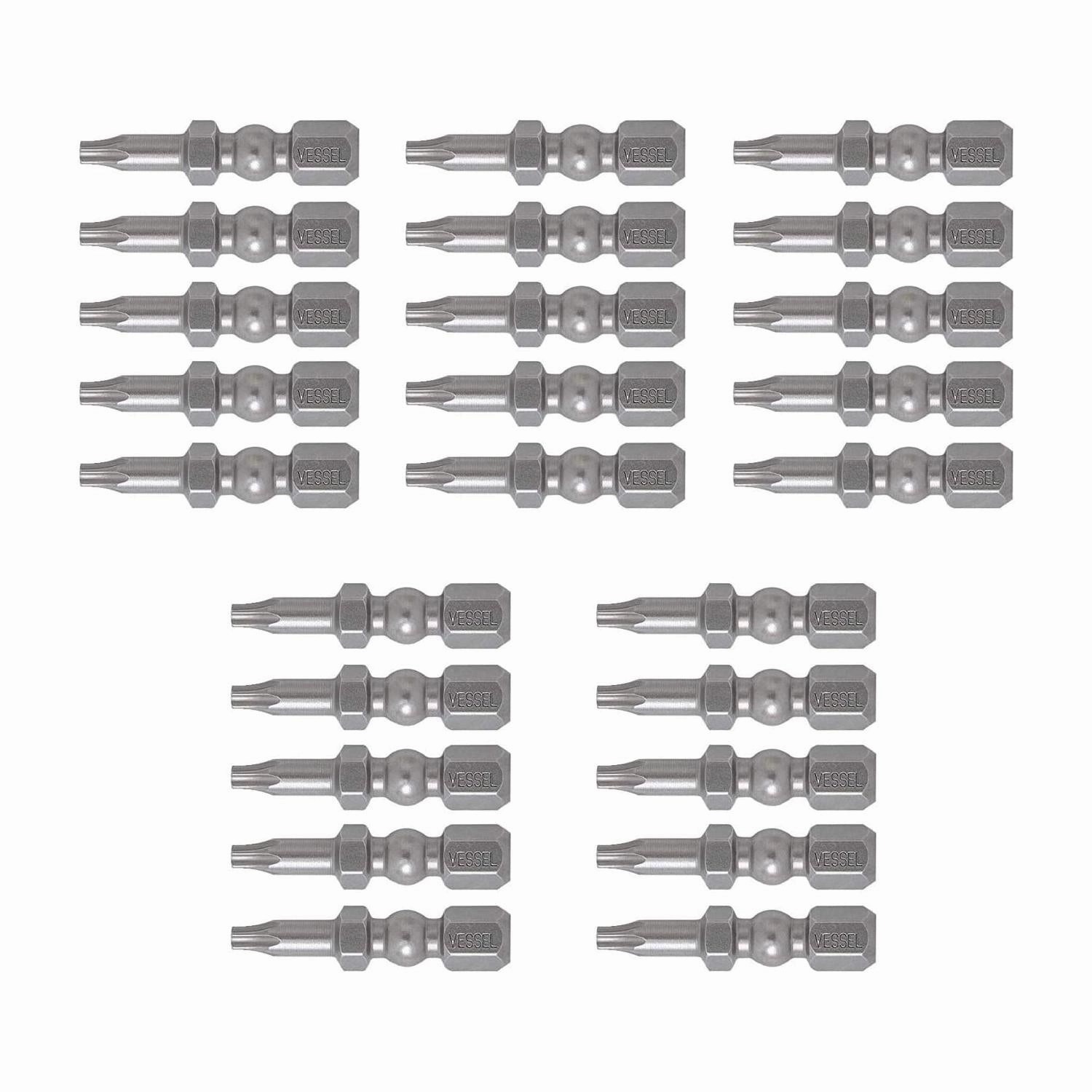 Vessel Tools IBTX1030P25K Impact Ball Torsion Bits T10 x 30, 25 Pack