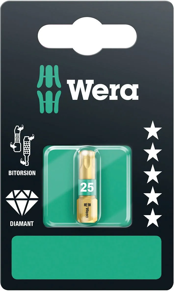 Wera 05134377001 1 BDC Diamond Coated TORX 25 Bit, 5 Piece