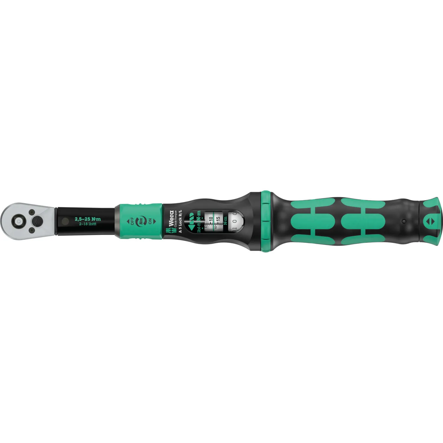 Wera Click-Torque Lock A 5 R/L Torque wrench, adjustable, Torque Lock function, square head insert (1/4"), clockwise/counterclockwise torque operation, 2.5-25 Nm