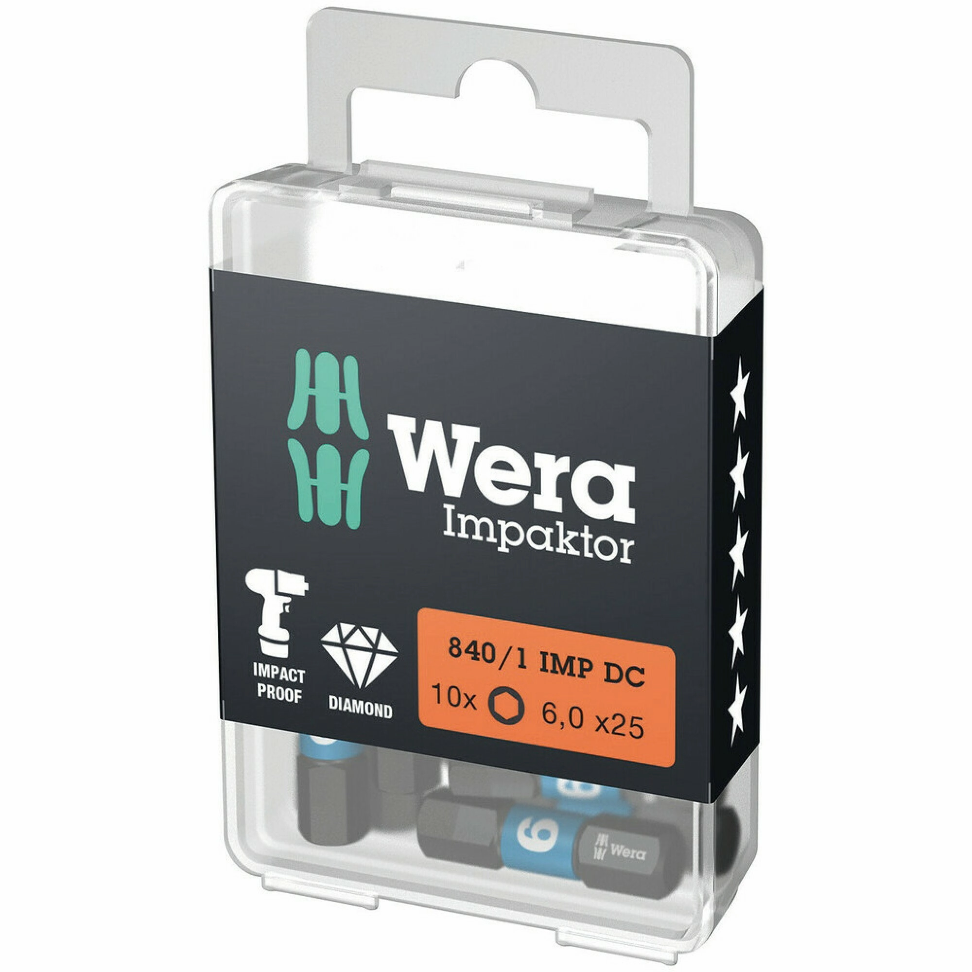 Wera 840/1 IMP DC Hex-Plus DIY Impaktor bits, 4 x 25 mm, 10 pieces