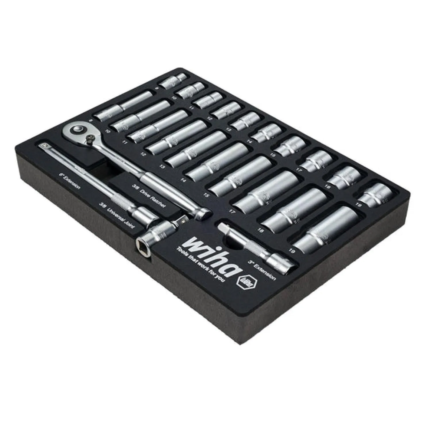 Wiha 33795 24 Piece 3/8 Drive Professional Socket Tray Set - Metric
