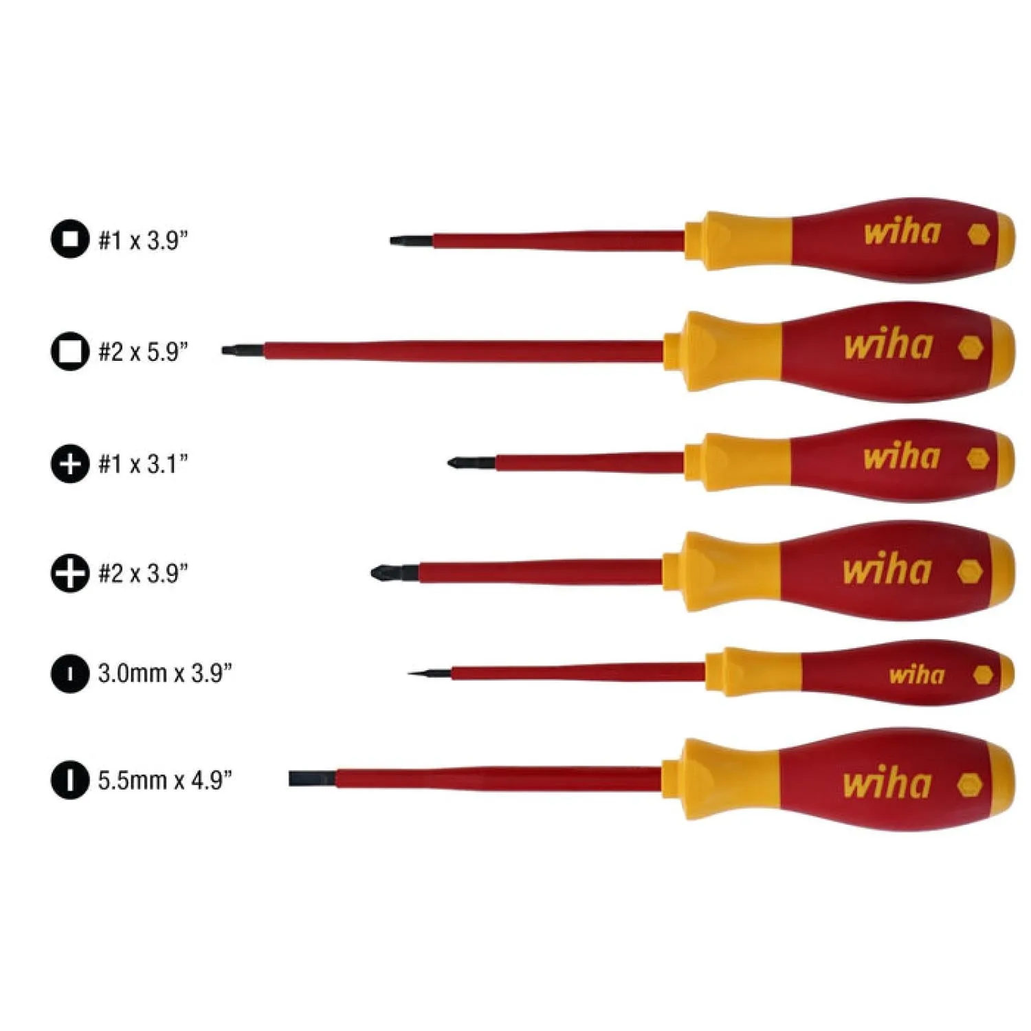 Wiha Tools 35891 6 Piece Insulated Slotted/Phillips/Square Screwdriver Set