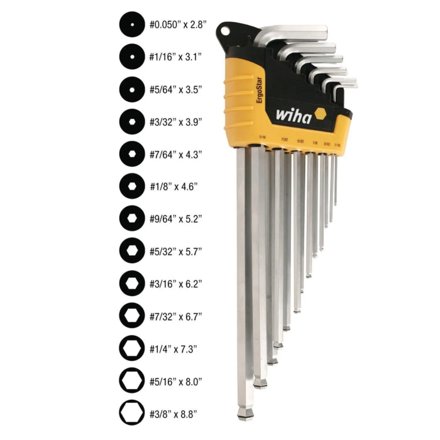 Wiha Tools 66991 MagicRing Screw Holding Ball End Hex L-Key Inch 13 Piece Set