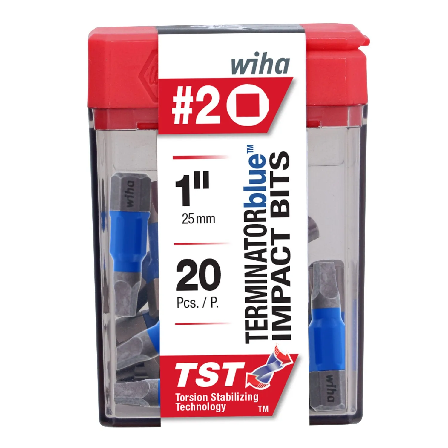 Wiha Tools 70065 TerminatorBlue Impact Bit Square #2 - 1 Inch - 20 Pack