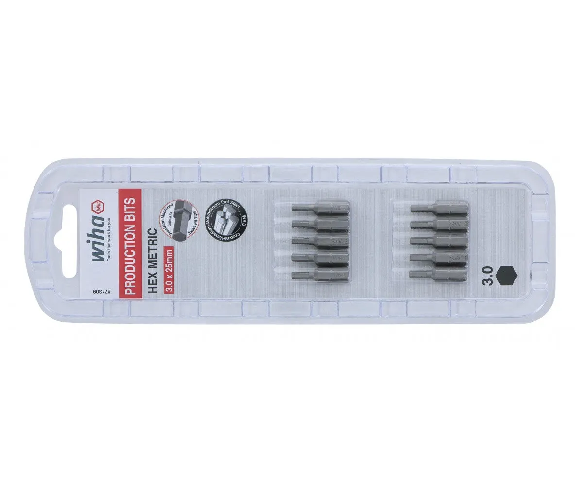 Wiha Tools 71309 Hex Metric Insert Bits, 3.0 mm x 25 mm, 10 Pk.