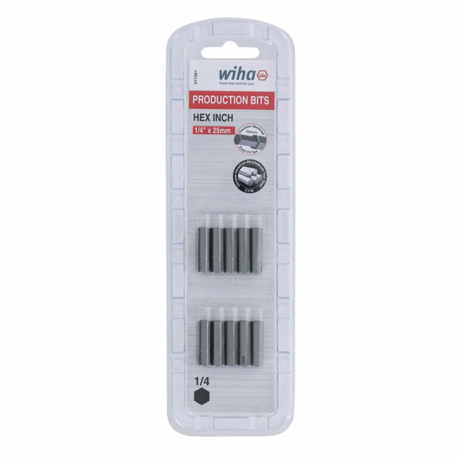 Wiha Tools 71351 Hex Inch Insert Bits, 1/4" x 25 mm, 10 Pk.