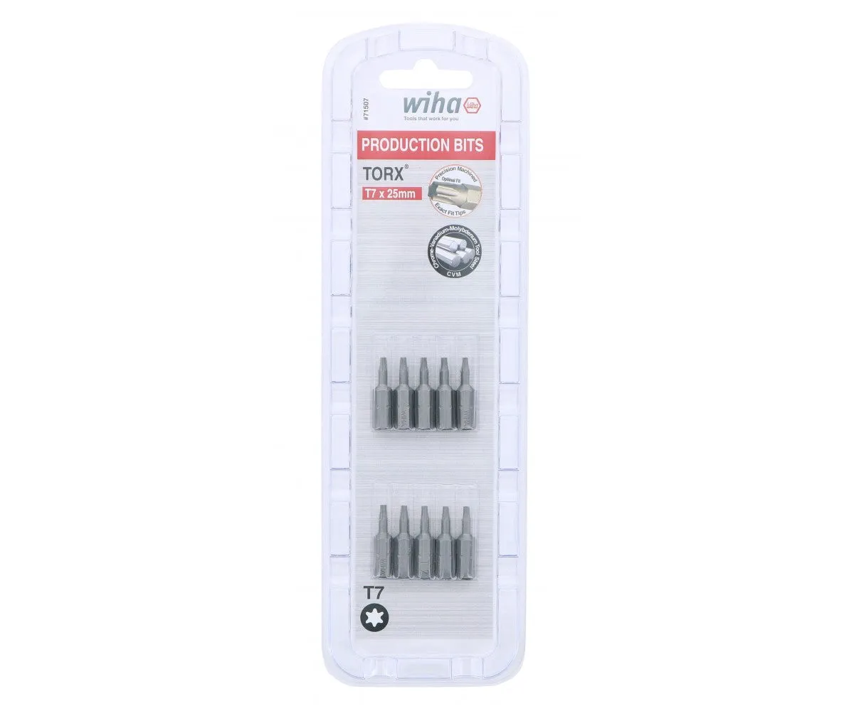 Wiha Tools 71507 T7 x 38mm TORX Insert Bit, 10 Pack