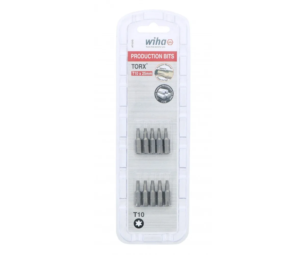 Wiha Tools 71510 T10 x 38mm TORX Insert Bit, 10 Pack