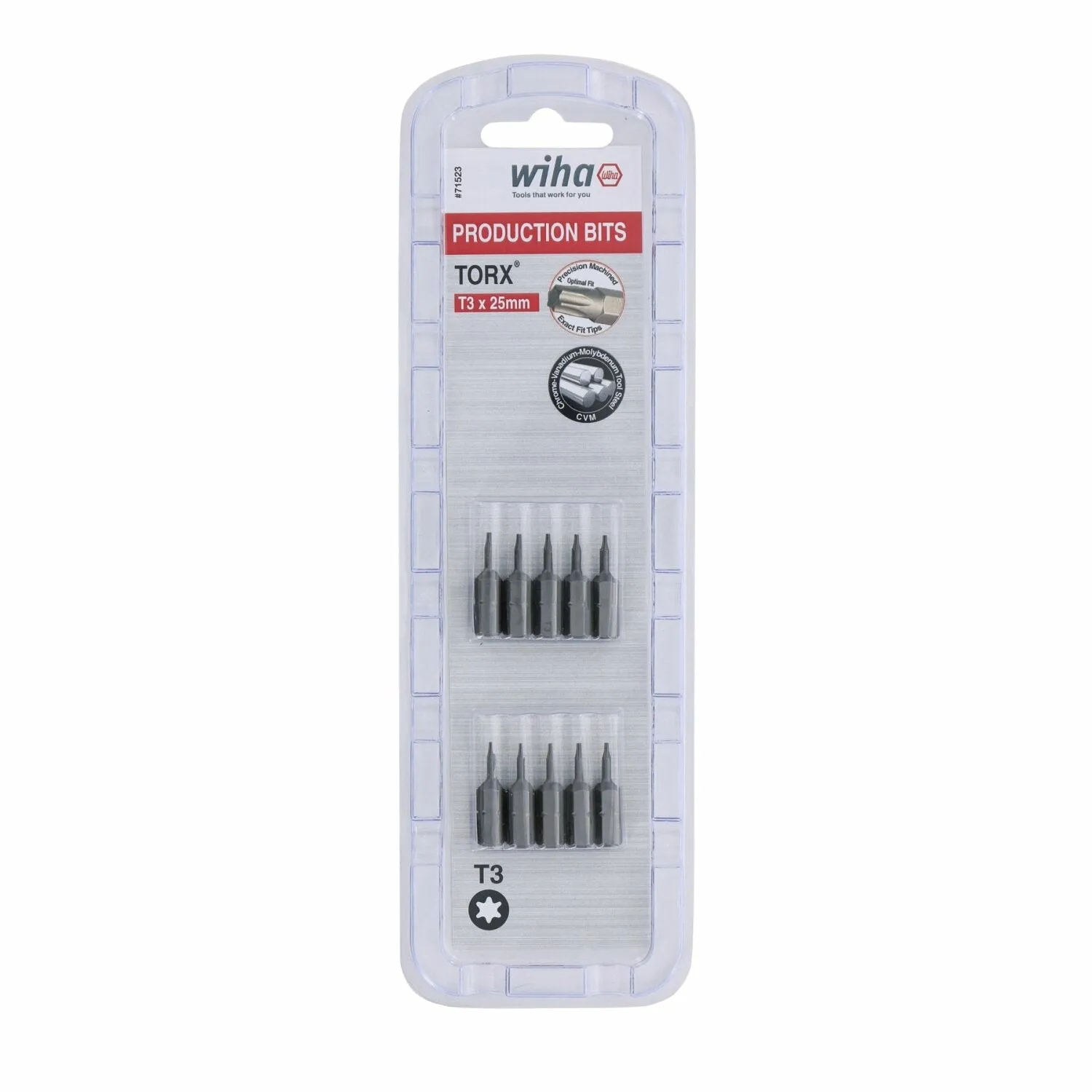 Wiha Tools 71523 T3 x 38mm TORX Insert Bit, 10 Pack