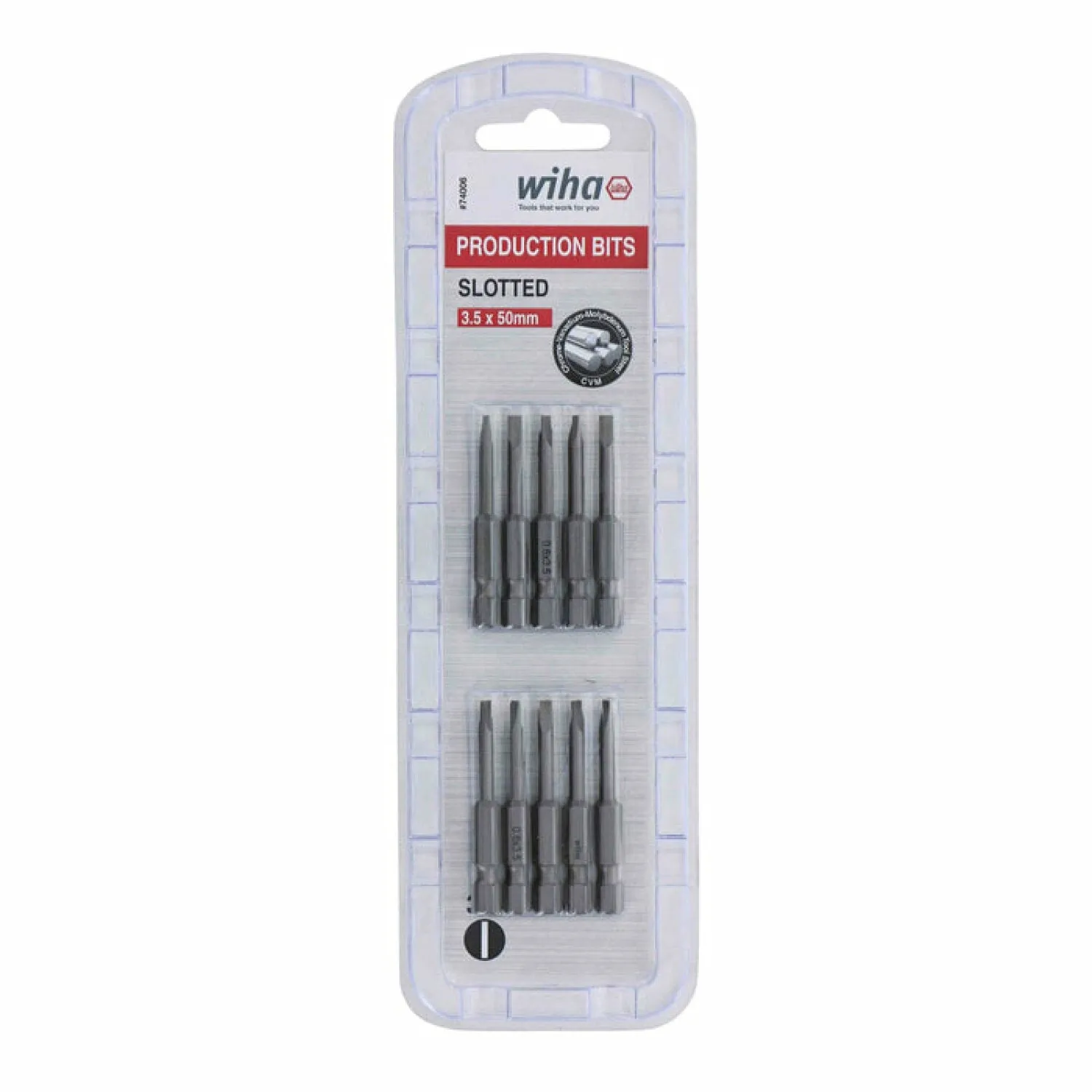 Wiha Tools 74006 3.5mm x 50mm Slotted Power Bit, 10 Pack