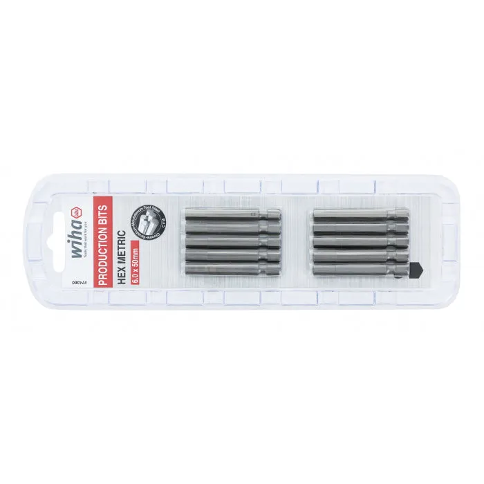 Wiha Tools 74360 Hex Metric Power Bit, 6.0 mm x 50 mm, 10 Pk.