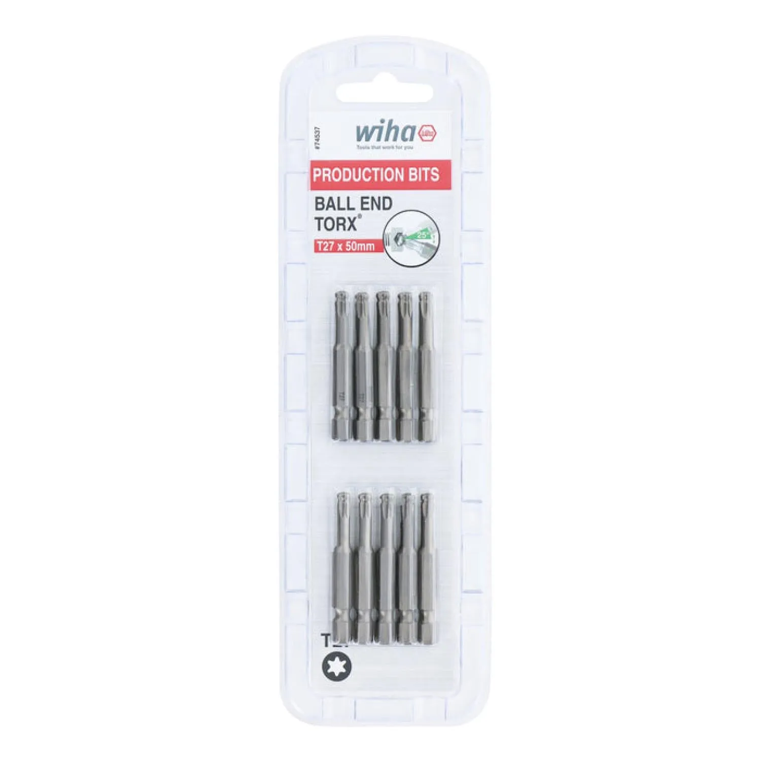 Wiha Tools 74537 TORX Ball End Power Bit, T27 x 50 mm, 10 Pk.