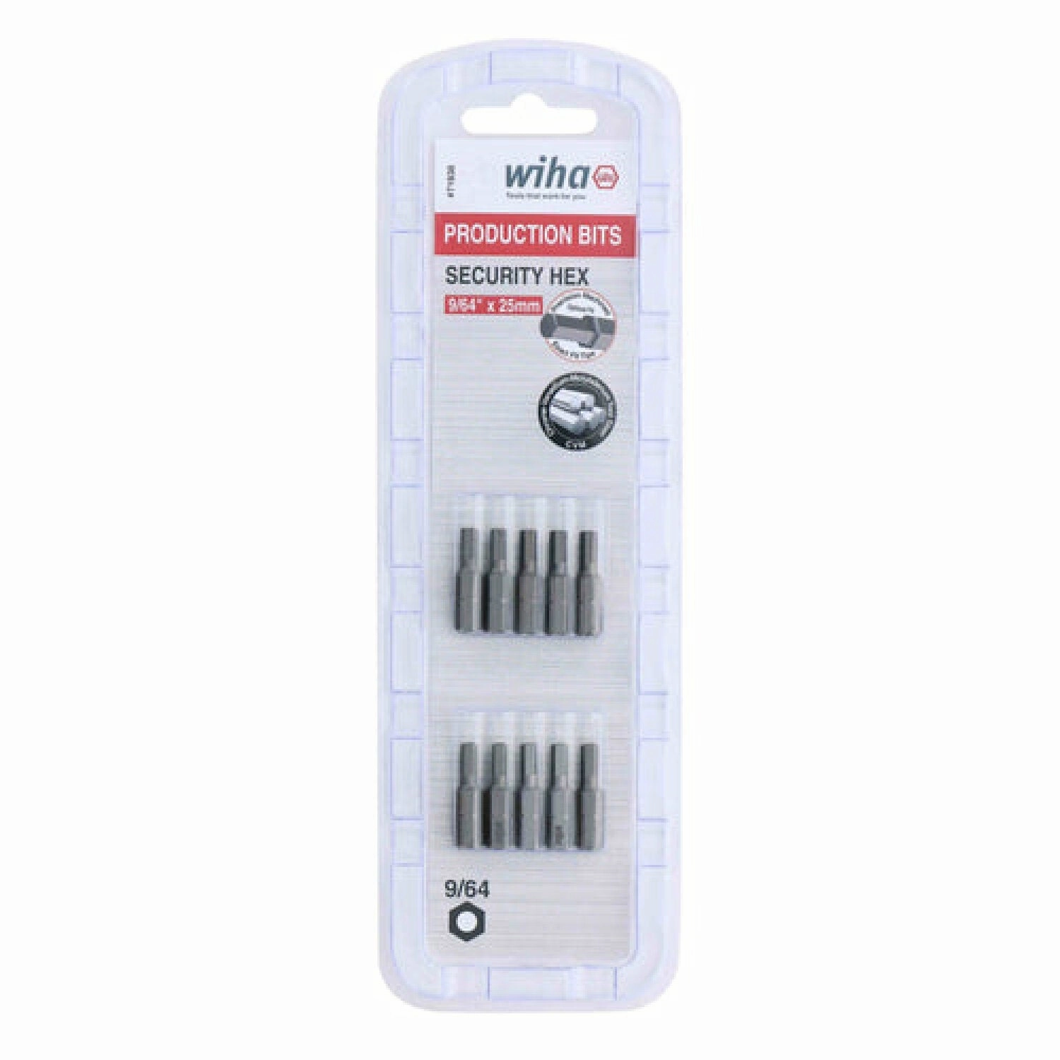Wiha Tools 71938 Security Hex Insert Bit, 9/64" x 25 mm, 10 Pk.