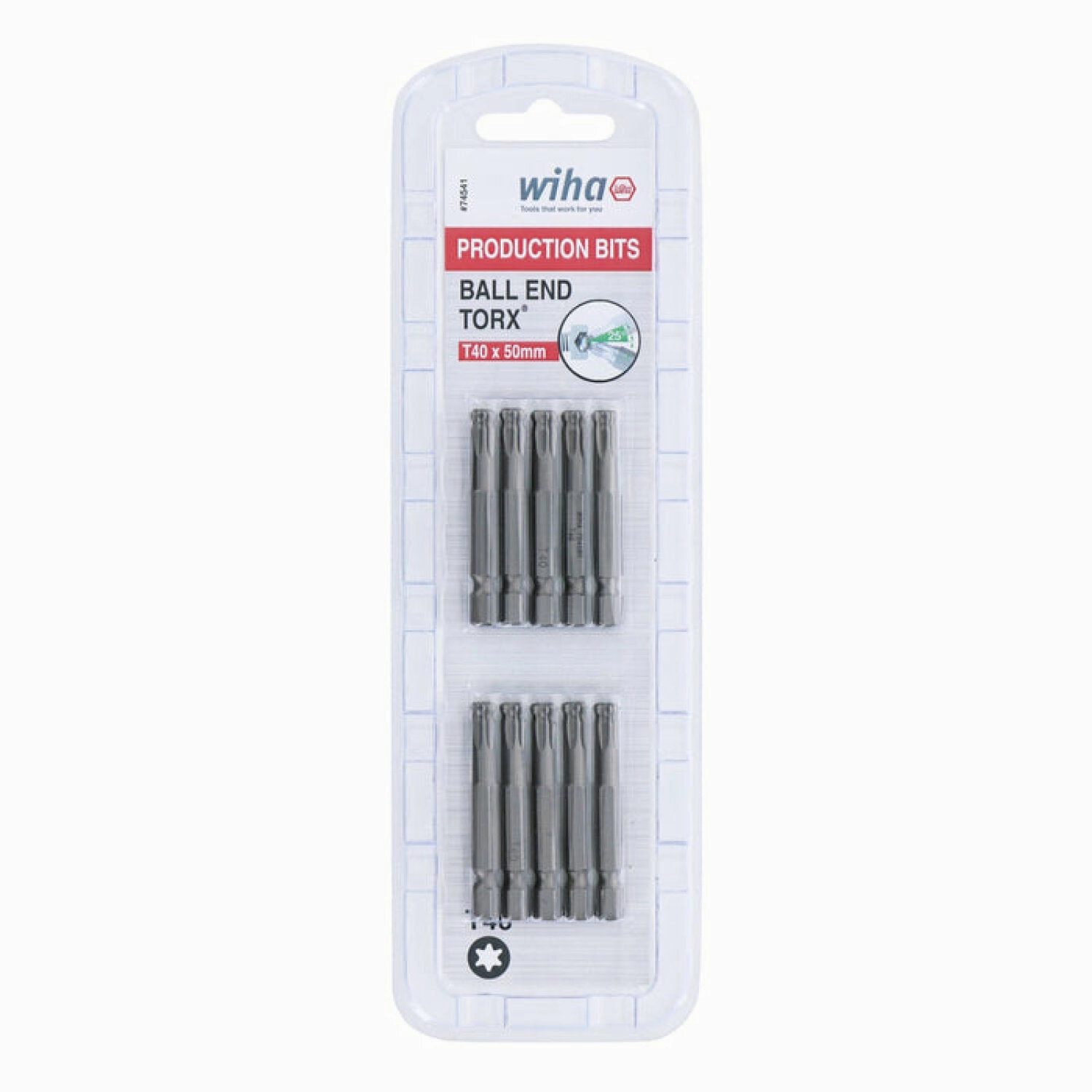 Wiha Tools 74541 T40 x 74mm TORX Ball End Power Bit, 10 Pack